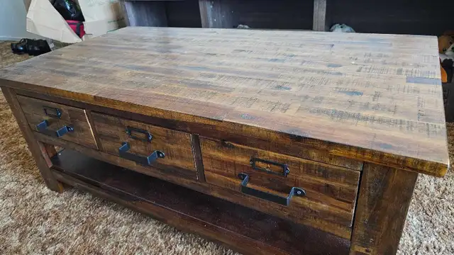 Rare genuine leather couch (Almost new) Coffee table and TV stan - Photo 3