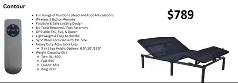 FIVE DIFFERENT LEVELS OF ADJUSTABLE BEDS STARTING AT $789!
