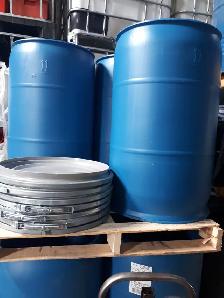 55 plastic food grade barrels.