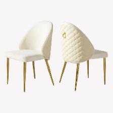 New Dining Table Set With Leather Upholstered Chair Beige /Gold - Photo 2