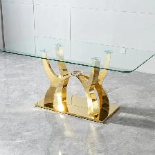 New Dining Table Set With Leather Upholstered Chair Beige /Gold - Photo 3