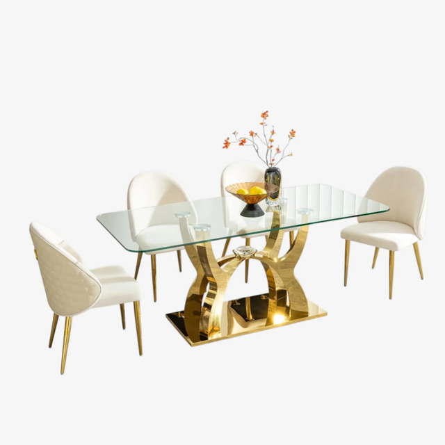 New Dining Table Set With Leather Upholstered Chair Beige /Gold - Photo 4