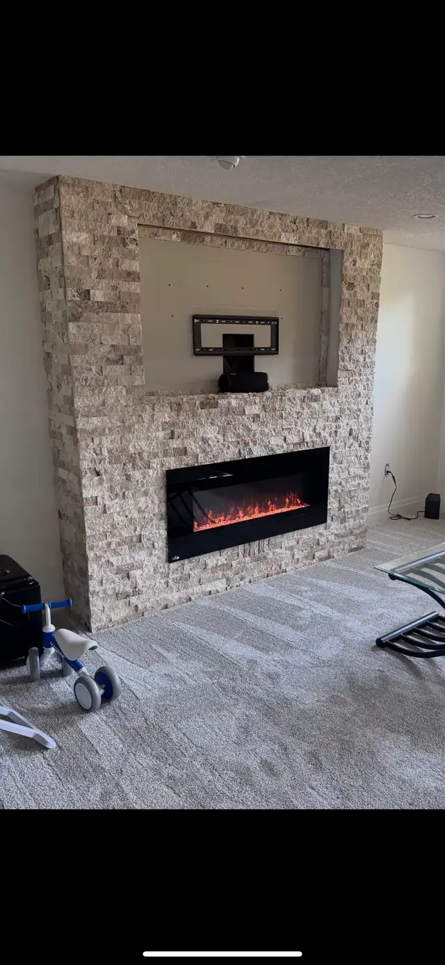 stone fireplace accent wall