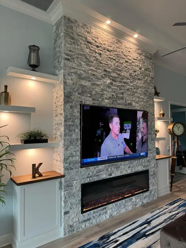 stone fireplace accent wall - Photo 8