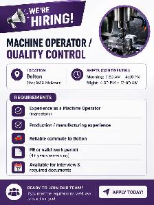 NOW HIRING MACHINE OPERATOR!!