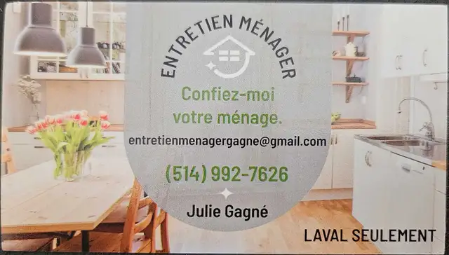 FEMME DE MÉNAGE-ENTRETIEN MÉNAGER A LAVAL SEULEMENT