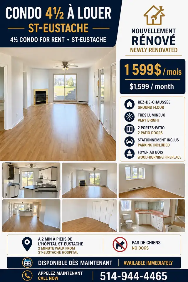 Condo 4½ rénové | St-Eustache | 1 599$ - Photo 2