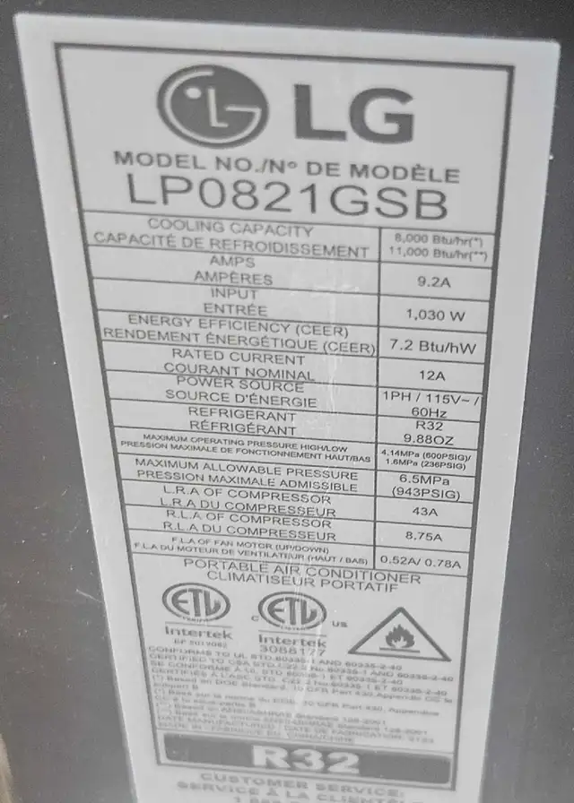 LG Air Conditioner 8000 BTU - Photo 3