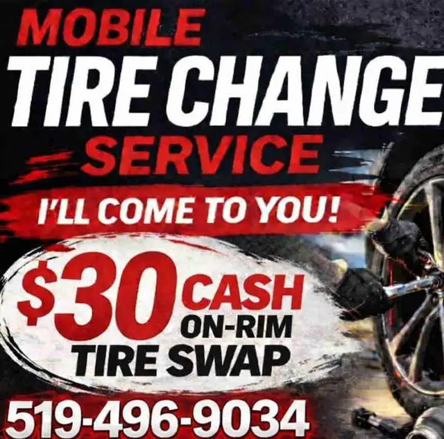 SAME DAY TIRE CHANGE - $25 - I COME TO YOU