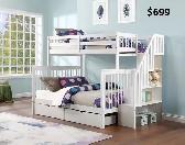 MIKE HAS SINGLE/DOUBLE BUNK BEDS, MANY COLOURS STARTING AT $529