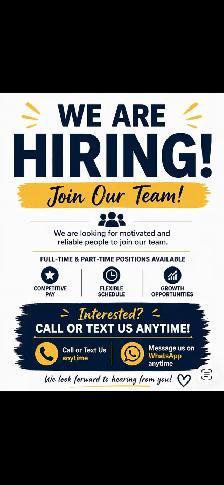 Hiring Now – Full-Time & Part-Time Positions Available
