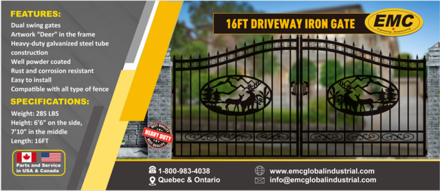 16FT Ornamental Iron Gate w/ Deer