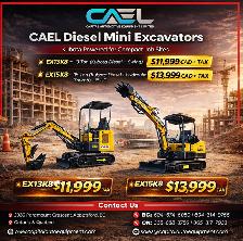 NEW CAEL Diesel Mini Excavators 1.3T/1.5T– Kubota certified warr
