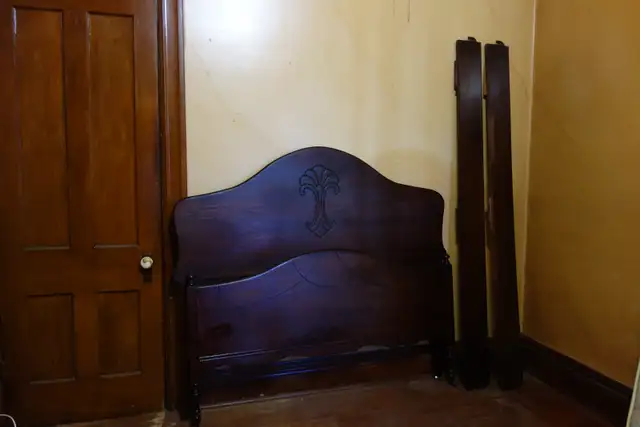 Vintage Double Bed Solid Wood Headboard, Footboard Bedframe
