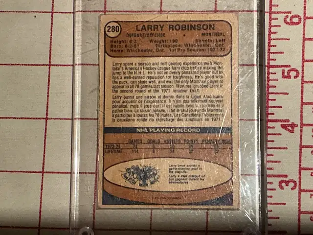 1974-75 O-PEE- CHEE LARRY ROBINSON Card # 280 ! - Photo 2