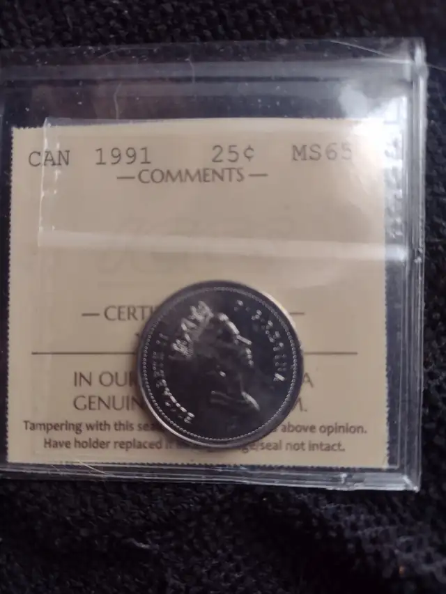 Rare VHTF Iccs MS65 Canadian 1991 quarter low mintage 459,000 - Photo 4