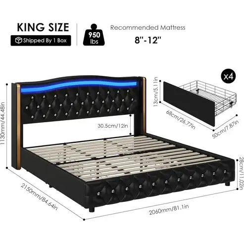 Brand New King Size LED Bed with 4-Drawer Special $259 - Photo 2