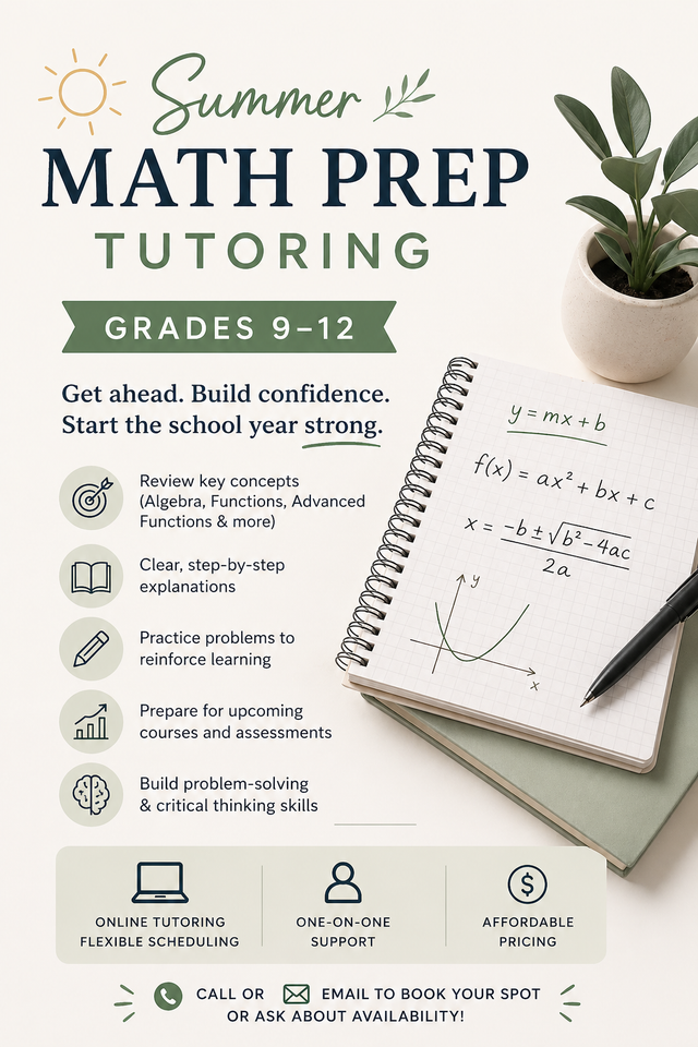 Summer: High School Math Prep Tutoring