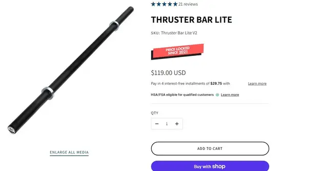 BC Strength Bret Contreras Hip Thruster Bar Lite - Photo 3