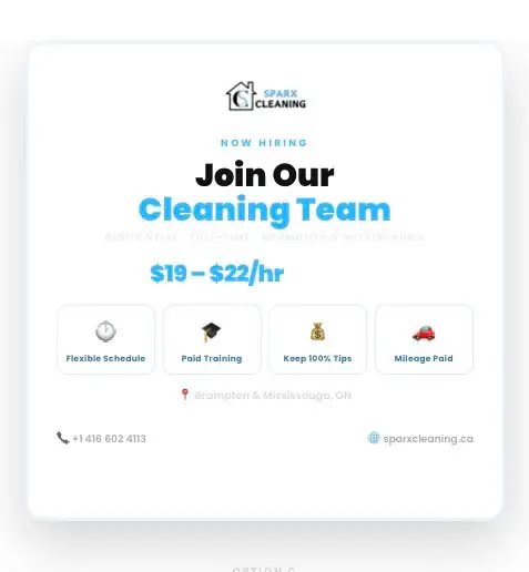 Now Hiring Residential Cleaners in Brampton & Mississauga