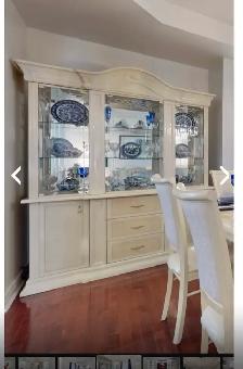 Contemporary Italian made buffet and hutch is glass doors