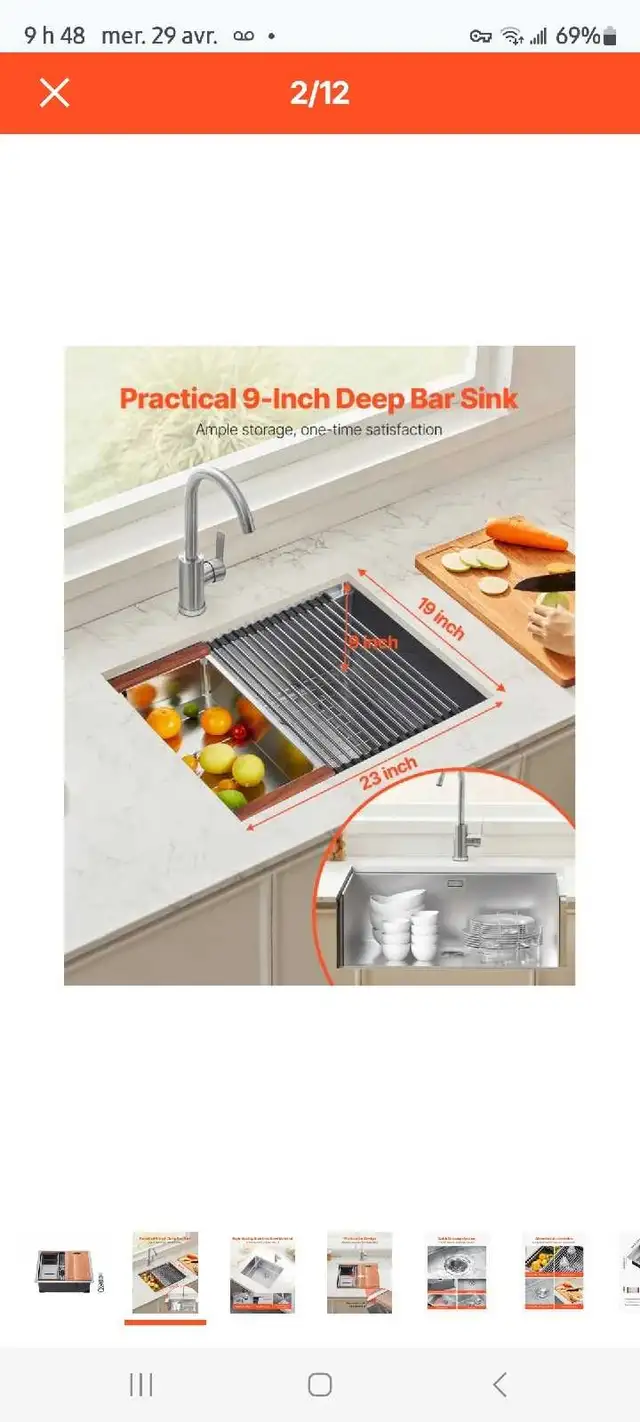 Evier encastrable 23 Pouces