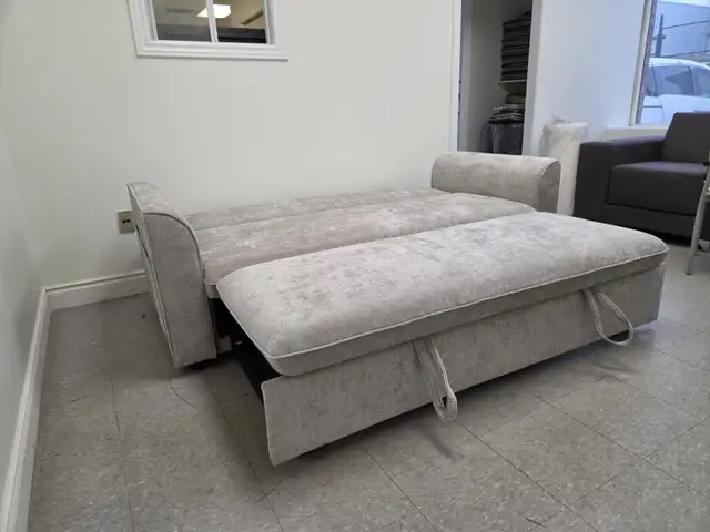 Grey Fabric Sofa Bed with Storage in Arms for only $699. - Photo 3