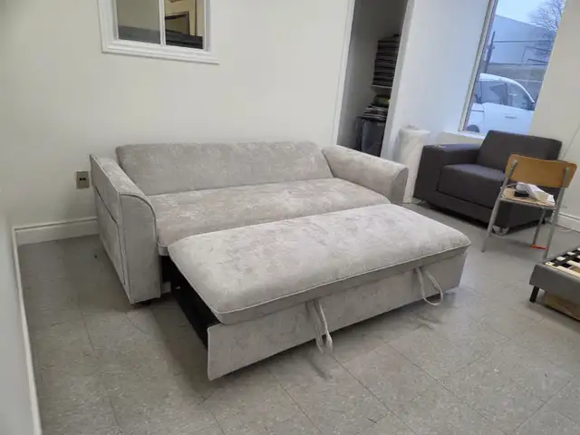 Grey Fabric Sofa Bed with Storage in Arms for only $699. - Photo 8