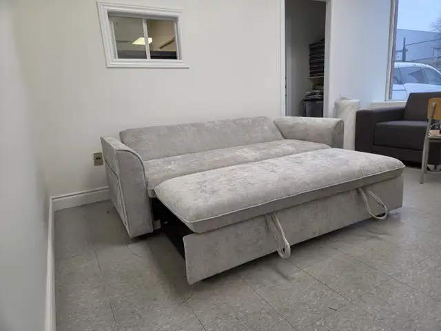 Grey Fabric Sofa Bed with Storage in Arms for only $699. - Photo 9