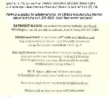 Three ROOMS $900 to 1,100 each shared side split Bathurst Manor