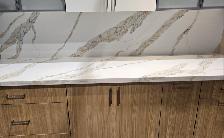 White Kitchen Countertop - Mix Golden & Grey Color Veins