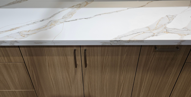 White Kitchen Countertop - Mix Golden & Grey Color Veins - Photo 2