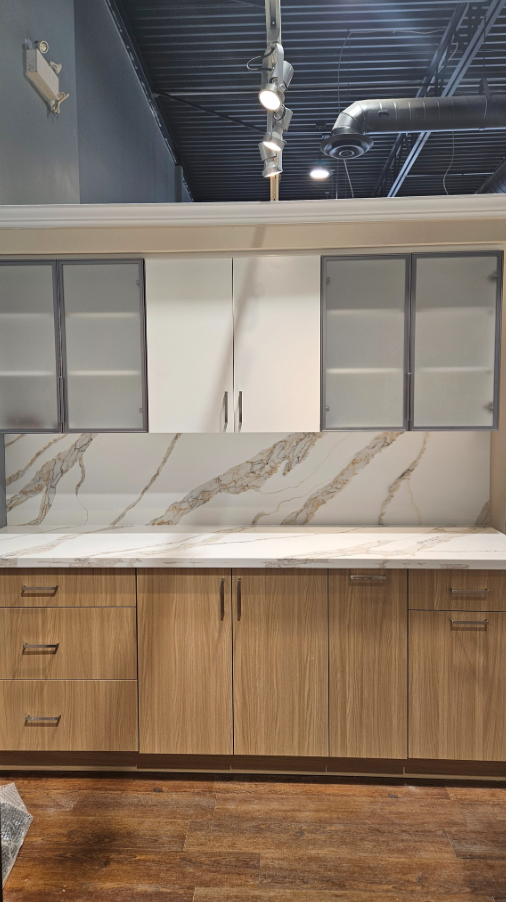 White Kitchen Countertop - Mix Golden & Grey Color Veins - Photo 3