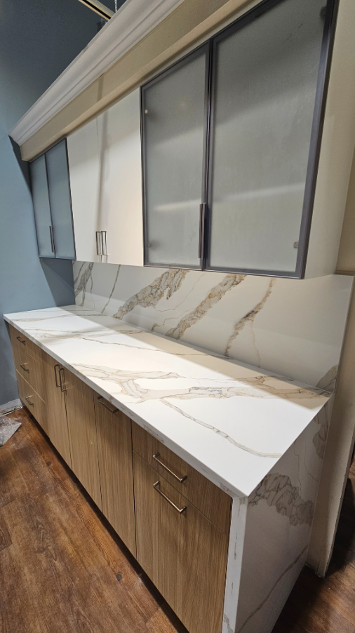 White Kitchen Countertop - Mix Golden & Grey Color Veins - Photo 4