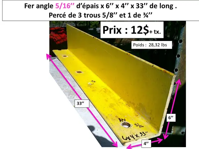 fer angle 5/16'' et 3/8'' d'épais dimensions et prix sur photos