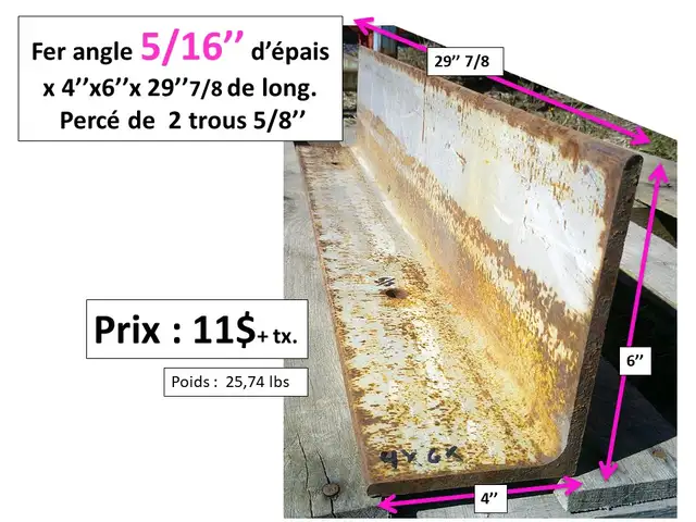 fer angle 5/16'' et 3/8'' d'épais dimensions et prix sur photos - Photo 2