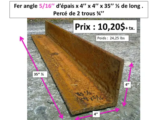 fer angle 5/16'' et 3/8'' d'épais dimensions et prix sur photos - Photo 4