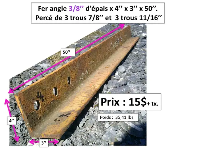 fer angle 5/16'' et 3/8'' d'épais dimensions et prix sur photos - Photo 6