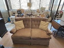 Free delivery used vintage Brown Loveseat Sofa with Tufted Back - Photo 3