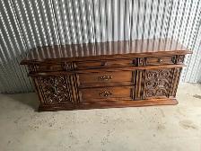 Free delivery used Vintage Wood Dresser with Ornate Carvings