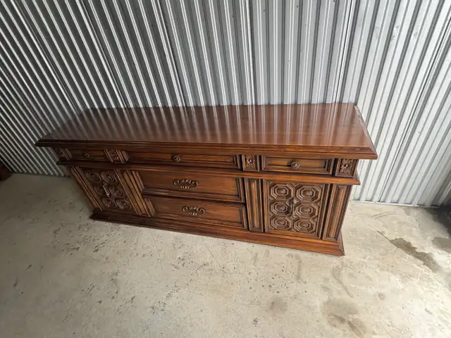 Free delivery used Vintage Wood Dresser with Ornate Carvings - Photo 3