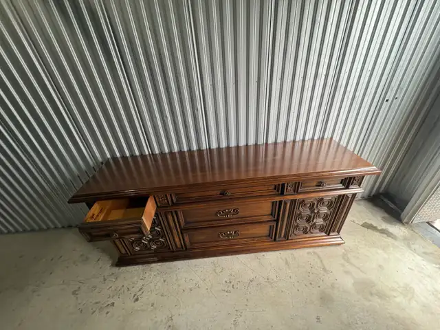 Free delivery used Vintage Wood Dresser with Ornate Carvings - Photo 6