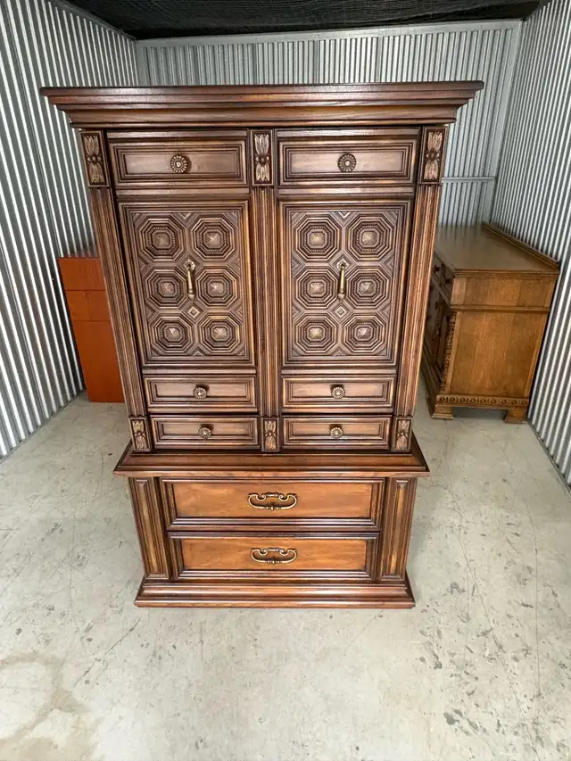 Free delivery used Vintage Wood Armoire Dresser