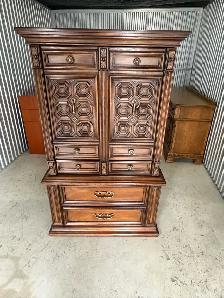 Free delivery used Vintage Wood Armoire Dresser - Photo 2