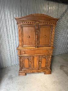 Free delivery Antique Oak China Cabinet with Carved Details