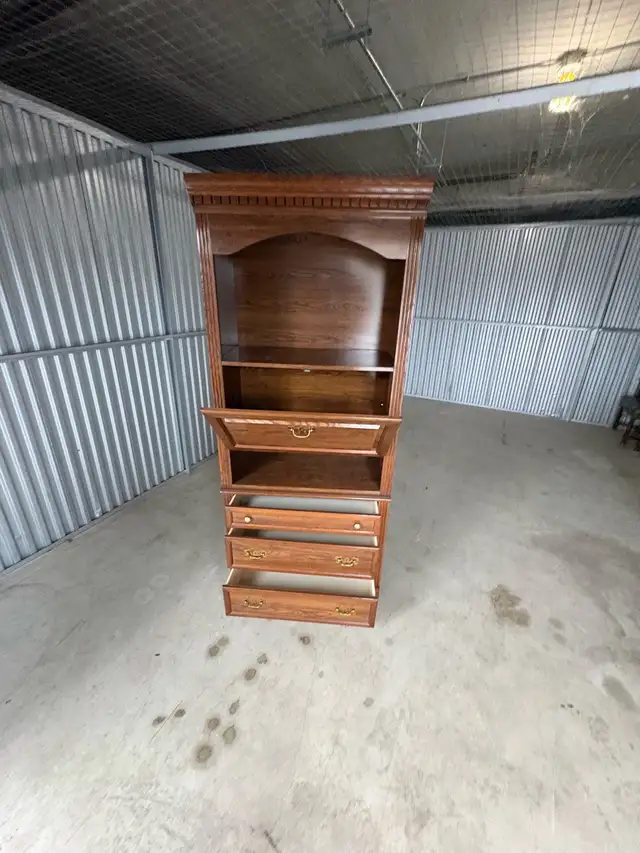 Free delivery used Wooden Secretary Desk with Hutch and Drawers - Photo 3