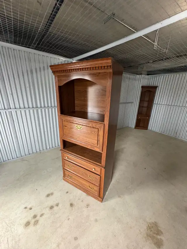 Free delivery used Wooden Secretary Desk with Hutch and Drawers - Photo 4