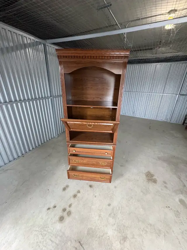 Free delivery used Wooden Secretary Desk with Hutch and Drawers - Photo 6