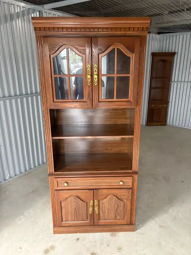 Free delivery used Solid Wood China Cabinet with Glass Doors - Photo 4