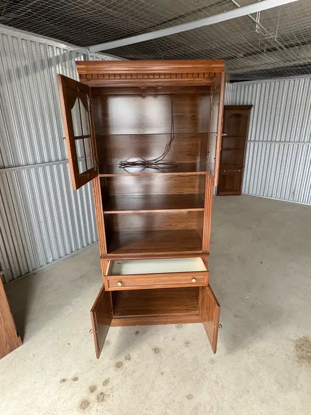 Free delivery used Solid Wood China Cabinet with Glass Doors - Photo 8